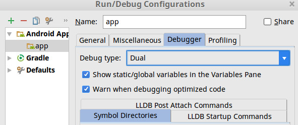 android studio debug ndk code