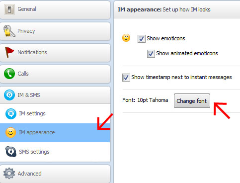how to change fonts in skype